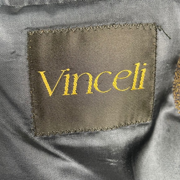 Vinceli Mens Lambswool Blazer Brown Blue Plaid Check Suit Jacket Size L 42 Italy - Picture 3 of 11